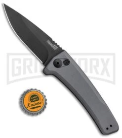 Kershaw Launch 3 Gray Aluminum Automatic Knife - Black Plain -Kershaw Store Kershaw Launch 3 Auto Gray Aluminum Black KER7300GRYBLK BHQ 92080 jr bottlecap large