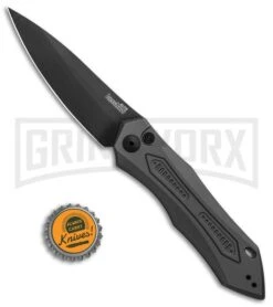 Kershaw Launch 6 Gray Automatic Knife - Black Plain -Kershaw Store Kershaw Launch 6 Auto Gray Aluminum Black KER7800GRYBLK BHQ 91252 jr bottlecap large