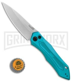 Kershaw Launch 6 Teal Automatic Knife - Stonewash Plain -Kershaw Store Kershaw Launch 6 Teal SW BHQ 89520 er bottlecap large