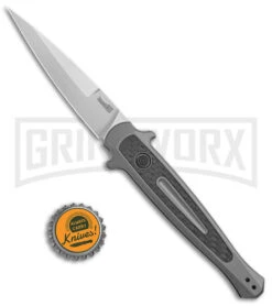 Kershaw Launch 8 Gray Automatic Stilletto Knife - Stonewash Plain -Kershaw Store Kershaw Launch 8 Stiletto Auto Gray CF SW BHQ 94067 jr bottlecap large