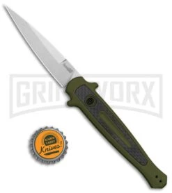 Kershaw Launch 8 Stiletto Automatic Knife Green/CF (3.5" Stonewash) -Kershaw Store Kershaw Launch 8 Stiletto Auto Green CF SW KER7150OLSW BHQ 105833 jr bottlecap large