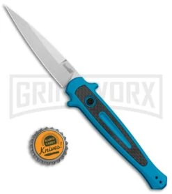 Kershaw Launch 8 Stiletto Automatic Knife Teal/CF (3.5" Stonewash) -Kershaw Store Kershaw Launch 8 Stiletto Auto Teal CF SW KER7150TEALSW BHQ 105834 jr bottlecap large