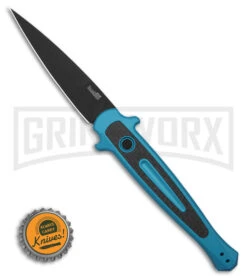 Kershaw Launch 8 Teal/CF Stiletto Automatic Knife - Black Plain -Kershaw Store Kershaw Launch 8 stiletto AK Teal CF 3in Black BHQ 177022 td size large