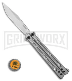 Kershaw Lucha Balisong Butterfly Knife - Stainless Steel Stonewash -Kershaw Store Kershaw Lucha Balisong Butterfly Knife Stainless Steel 4in SW BHQ 105983 td size large