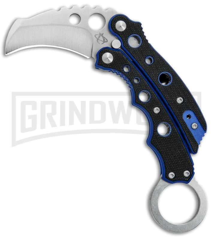 Mantis Vuja De Black/Blue G-10 Balisong Karambit Butterfly Knife - Satin Plain 3 Mantis Vuja De Black/Blue G-10 Balisong Karambit Butterfly Knife - Satin Plain
