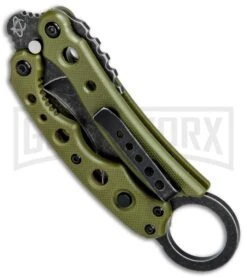 Mantis Vuja De Green G-10 Balisong Karambit Butterfly Knife - Black SW Plain -Kershaw Store Mantis Vuja De Balisong Karambit Crossover Green G 10 Black SW MANMK4GSW BHQ 56614 jr side large