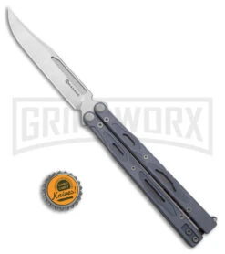 Maxace Unicorn Gray G-10 Balisong Butterfly Knife - Bowie Satin Plain -Kershaw Store Maxace Unicorn Balisong Butterfly Gray G10 Satin Bowie GX 40490 jr bottlecap large