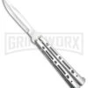 Mega Flick XL Silver Balisong Butterfly Knife - Satin Plain -Kershaw Store Mega Flick XL Balisong Butterfly Silver M 132 SL BP 19707 jr large