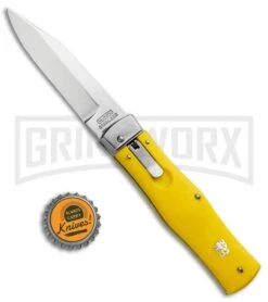 Mikov 241 Predator ABS Yellow Automatic Lever Lock Knife - Clip Point Polish -Kershaw Store Mikov 241 Predator LL Auto CP Yellow Polish BHQ 92019 jr bottlecap large