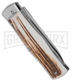 Mikov 241 Predator Stag Horn Lever Lock Automatic Knife W/ Saw - Polish Plain -Kershaw Store Mikov 241 Predator Lever Lock Automatic Knife w Saw Stag horn 3in Polish BHQ 174804 td side large