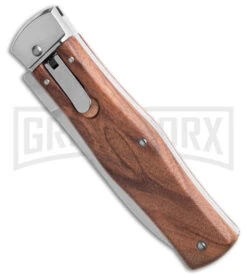 Mikov 241 Predator Wood Automatic Leverlock Knife W/ Clip - Polish Plain -Kershaw Store Mikov 241 Predator Leverlock Automatic Knife Wood With Clip BHQ 189042 td spine large