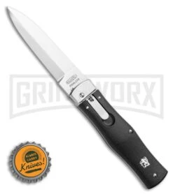Mikov Predator ABS Black Automatic Lever Lock Knife - Dagger Pocket Clip -Kershaw Store Mikov Predator Leverlock Dagger Automatic Knife Black 3.75 Polish Pocket Clip BHQ 117831 LS Bottlecap large