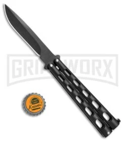 Monarch Integral Black Balisong Butterfly Knife - Black Plain -Kershaw Store Monarch Integral Black Balisong Butterfly Black BA1004BK BP 25387 jr bottlecap large