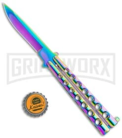 Monarch Rainbow Spectrum Balisong Butterfly Knife - Spectrum Plain -Kershaw Store Monarch Rainbow Spectrum Balisong Butterfly Spectrum GX 10961 jr bottlecap large