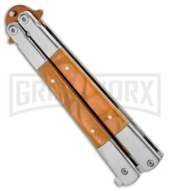 Regal Flipper Orange Swirl Balisong Butterfly Knife - Green Plain -Kershaw Store Orange Swirl Balisong CP Butterfly Orange GX 40647 jr spine large