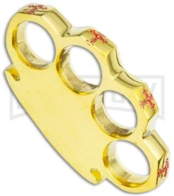 PANTHER Paper Weight Brass Knuckles Red Crosses Etching