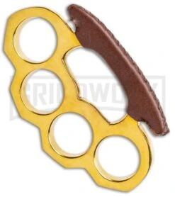 PANTHER Paper Weight Knuckles (Brass W/Leather Handle Cover) 8 PANTHER Paper Weight Knuckles (Brass W/Leather Handle Cover) -Kershaw Store Paper Weight Knuckles Tan Brass GX 37997 jr side large