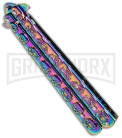 Rainbow Skull Balisong Drop Point Butterfly Knife -Kershaw Store Rainbow Balisong Drop Point Butterfly Knife GX 37604 td side large