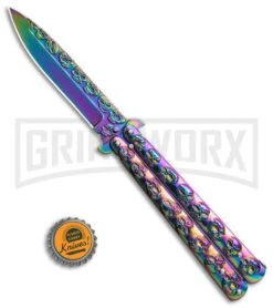 Rainbow Skull Balisong Drop Point Butterfly Knife -Kershaw Store Rainbow Balisong Drop Point Butterfly Knife GX 37604 td size large