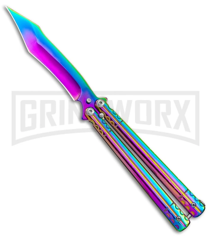 Rainbow Balisong Tanto Compound Butterfly Knife - Rainbow Plain 3 Rainbow Balisong Tanto Compound Butterfly Knife - Rainbow Plain