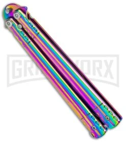 Rainbow Balisong Tanto Compound Butterfly Knife - Rainbow Plain 8 Rainbow Balisong Tanto Compound Butterfly Knife - Rainbow Plain -Kershaw Store Rainbow Bone Balisong DP Compound Butterfly Knife BF 201 2 GX 37590 jr side large