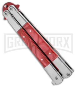 Regal Flipper Red Swirl Balisong Butterfly Knife - Green Plain 7 Regal Flipper Red Swirl Balisong Butterfly Knife - Green Plain -Kershaw Store Red Swirl Balisong CP Butterfly Red GX 40649 jr side large