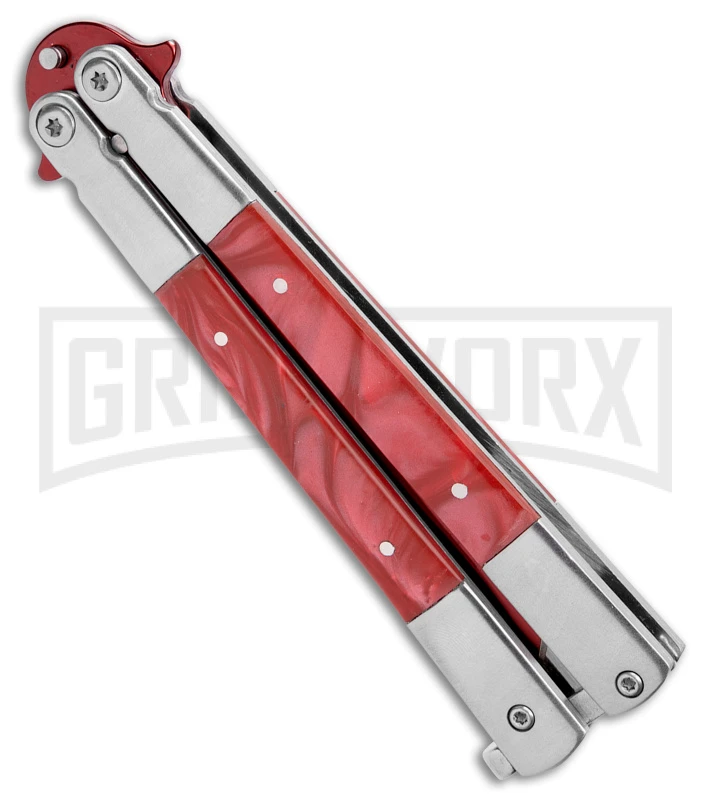 Regal Flipper Red Swirl Balisong Butterfly Knife - Green Plain 4 Regal Flipper Red Swirl Balisong Butterfly Knife - Green Plain - Image 2