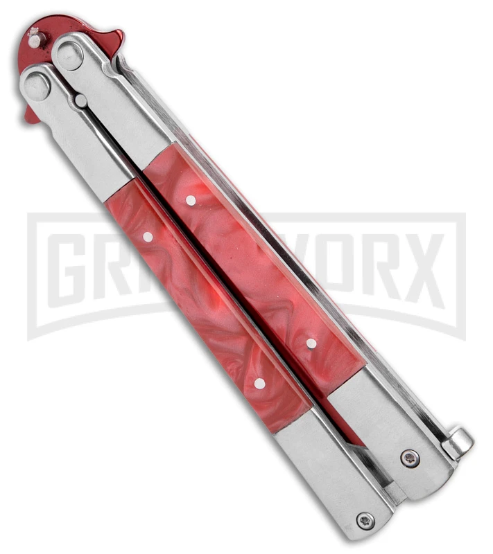 Regal Flipper Red Swirl Balisong Butterfly Knife - Green Plain 5 Regal Flipper Red Swirl Balisong Butterfly Knife - Green Plain - Image 3