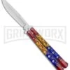Red/Yellow/Blue Balisong Butterfly Knife (4.25" Satin) -Kershaw Store Red Yellow Blue Balisong Butterfly Satin GX 37519 jr large