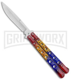 Red/Yellow/Blue Balisong Butterfly Knife (4.25" Satin)