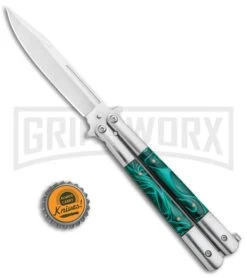 Regal Flipper Green Swirl Balisong Butterfly Knife - Satin Plain 9 Regal Flipper Green Swirl Balisong Butterfly Knife - Satin Plain -Kershaw Store Regal Flipper Green Swirl Balisong Butterfly Satin GX 10741 jr bottlecap large