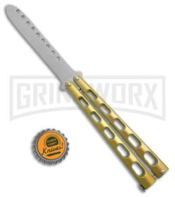 Ronin Gear Gold Balisong Trainer Butterfly Knife - Satin Plain -Kershaw Store Ronin Gear Gold Balisong Butterfly Trainer Satin BHQ 177219 jr bottlecap large