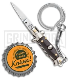 SKM 2.75" Italian Stilletto Keychain Brown Automatic Knife -Kershaw Store SKM 2.75in Keychain Stiletto Auto Brown Satin Flat BHQ 51053 jr bottlecap large