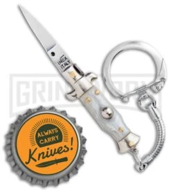 SKM 2.75" Italian Stiletto Keychain Gray Automatic Knife -Kershaw Store SKM 2.75in Keychain Stiletto Auto Gray Satin Flat BHQ 51051 jr bottlecap large