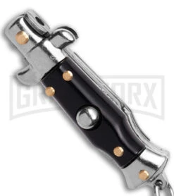 SKM 2.75" Italian Stilletto Keychain Black Automatic Knife -Kershaw Store SKM 2in Keychain Stiletto AK Black 1in Satin Flat BHQ 51045 td spine large