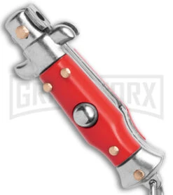 SKM 2.75" Italian Stilletto Keychain Red Automatic Knife -Kershaw Store SKM 2in Keychain Stiletto AK Red 1in Satin Flat BHQ 183371 td spine large