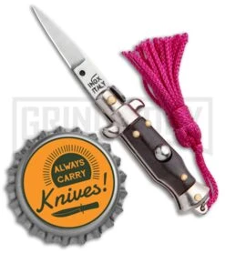Italian Stiletto Brown Automatic Knife Pink Keychain - Flat Grind -Kershaw Store SKM Italian Stiletto Keychain Auto Brown Pink Satin BHQ 102937 jr bottlecap large