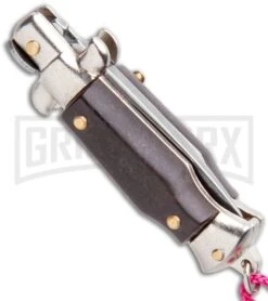 Italian Stiletto Brown Automatic Knife Pink Keychain - Flat Grind -Kershaw Store SKM Italian Stiletto Keychain Auto Brown Pink Satin BHQ 102937 jr side large