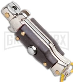 Italian Stiletto Brown Automatic Knife Yellow Keychain - Flat Grind -Kershaw Store SKM Italian Stiletto Keychain Auto Brown Yellow Satin BHQ 102941 jr spine large