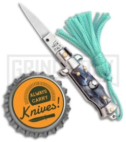 Italian Stiletto Gray Marble Automatic Knife Teal Keychain - Flat Grind -Kershaw Store SKM Italian Stiletto Keychain Auto Marble Teal Satin BHQ 102943 jr bottlecap large