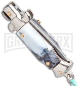 Italian Stiletto Gray Marble Automatic Knife Teal Keychain - Flat Grind -Kershaw Store SKM Italian Stiletto Keychain Auto Marble Teal Satin BHQ 102943 jr side large