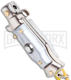 Italian Stiletto Gray Automatic Knife Yellow Keychain - Flat Grind 7 Italian Stiletto Gray Automatic Knife Yellow Keychain - Flat Grind -Kershaw Store SKM Italian Stiletto Keychain Auto Silver Yellow Satin BHQ 102940 jr spine large