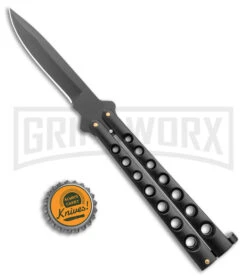 Scoundrel Balisong Black Butterfly Knife - Black Plain -Kershaw Store Scoundrel Balisong Black Butterfly Black BHQ 163760 jr bottlecap large