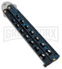 Scoundrel Balisong Black/Blue Butterfly Knife - Satin Plain -Kershaw Store Scoundrel Balisong Blue Butterfly Knife GX 39633 td side large