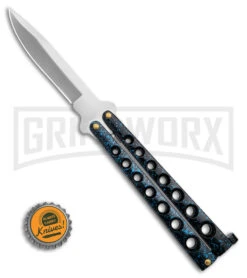 Scoundrel Balisong Black/Blue Butterfly Knife - Satin Plain -Kershaw Store Scoundrel Balisong Blue Butterfly Knife GX 39633 td size large