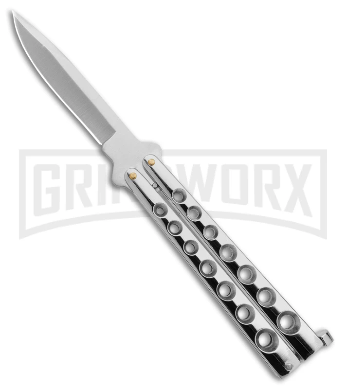 Scoundrel Balisong Silver Butterfly Knife - Satin Plain 3 Scoundrel Balisong Silver Butterfly Knife - Satin Plain
