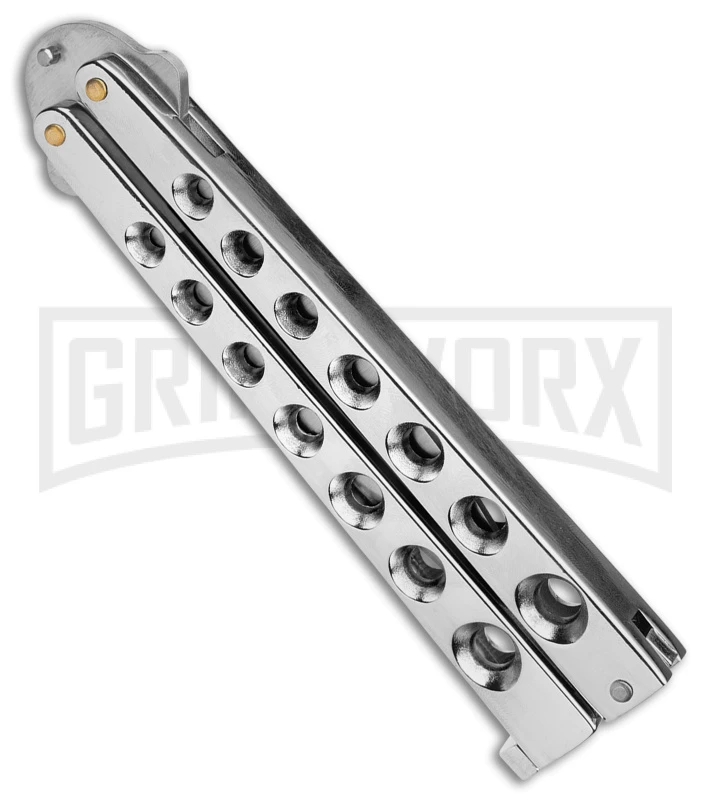 Scoundrel Balisong Silver Butterfly Knife - Satin Plain 5 Scoundrel Balisong Silver Butterfly Knife - Satin Plain - Image 3