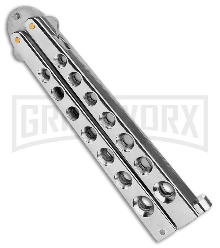 Scoundrel Balisong Silver Butterfly Knife - Satin Plain 4 Scoundrel Balisong Silver Butterfly Knife - Satin Plain - Image 2