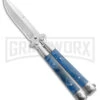 Blue Balisong Bayonet Butterfly Knife - Satin Plain -Kershaw Store Skipper Blue Swirl Balisong Aluminum Butterfly DP Satin GX 40650 jr large