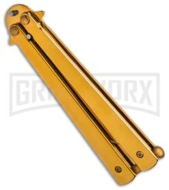 Skipper Gold Balisong Aluminum Butterfly Knife Clip Point (Gold Plain) -Kershaw Store Skipper Gold Balisong Butterfly Knife GX 37962 td side large